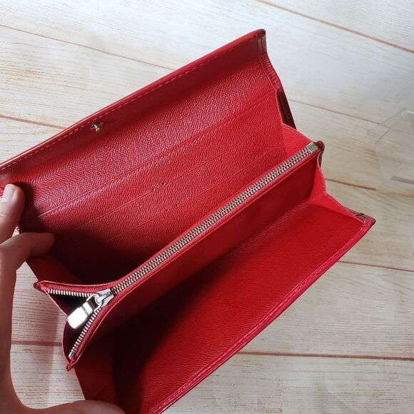 Authentic Louis Vuitton Epi Sarah Long Wallet Red Rouge Portefeuille Leather - Picture 10 of 16
